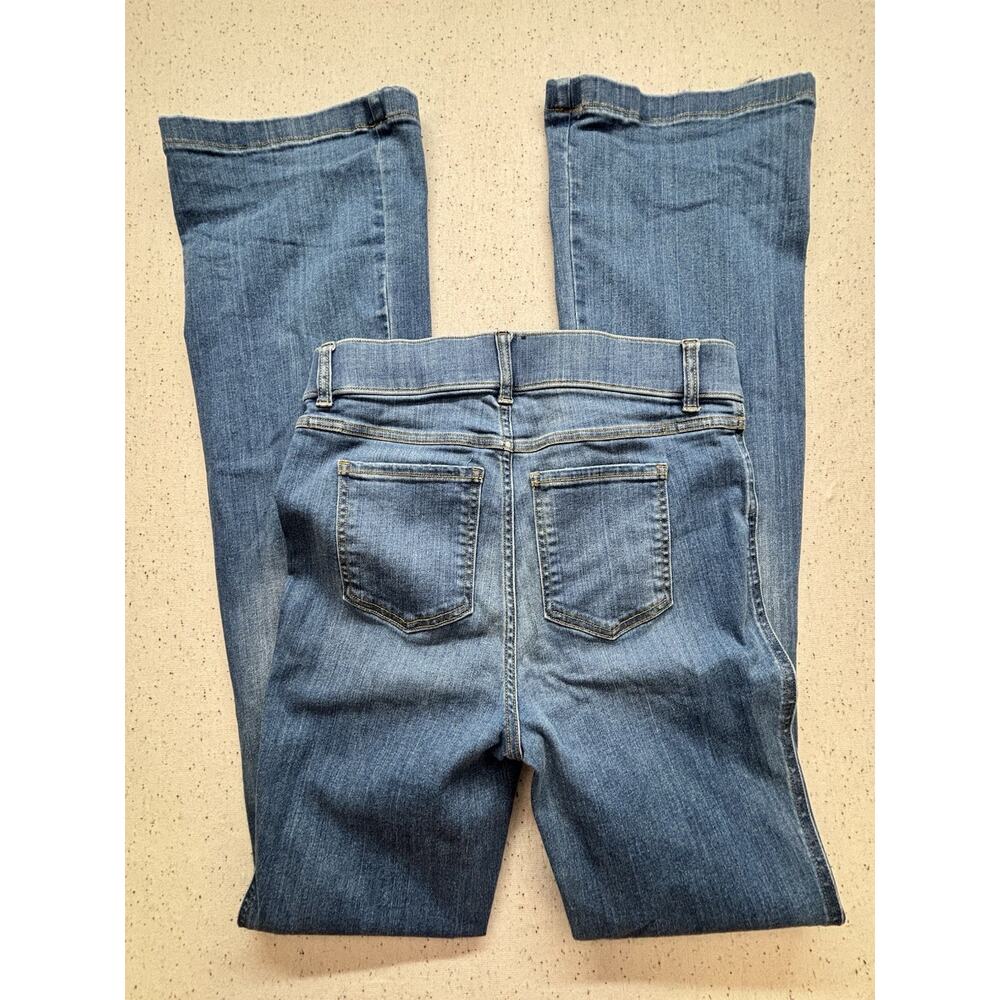 Spanx Flare Jeans Womens M Long Blue Wash Denim Pull On High Rise Stretch 36’ T - Picture 5 of 7